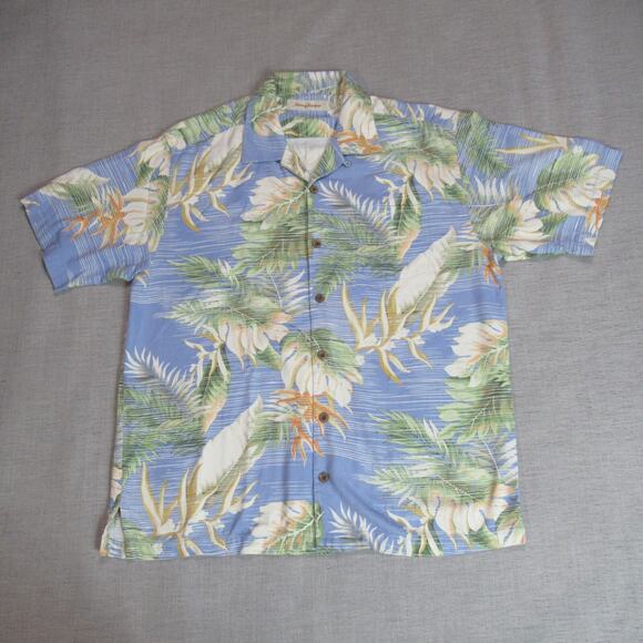 Tommy Bahama Shirt Mens Large Blue Island Zone Hawaiian Tropical Resort Camp - Picture 1 of 8